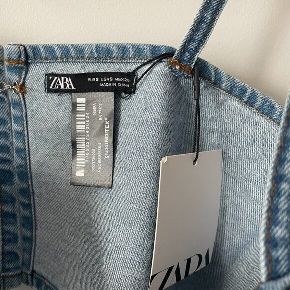 Zara Rhinestone  Jewel Denim Crop Top Blue Blogger Fav Size Small NWT - Picture 10 of 12